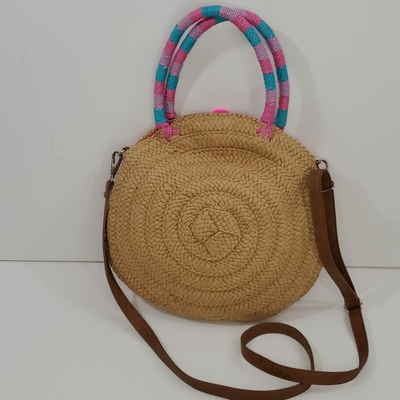 Straw Studios Pink Pom Pom straw bag - Picture 2 of 11